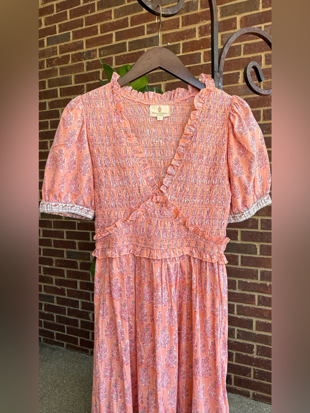 Perry Walker Collective Pink Floral Smocked Boho Maxi Dress Size 2 Perry Walker